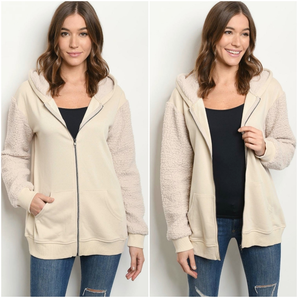 LAST 1❗️Cozy Chic Beige Oversized Sherpa Mixed Hoodie - Picture 8 of 8